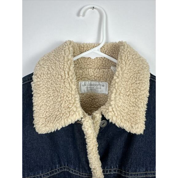 Vintage Liz Claiborne Denim Sherpa Vest Petite Medium - Picture 2 of 8